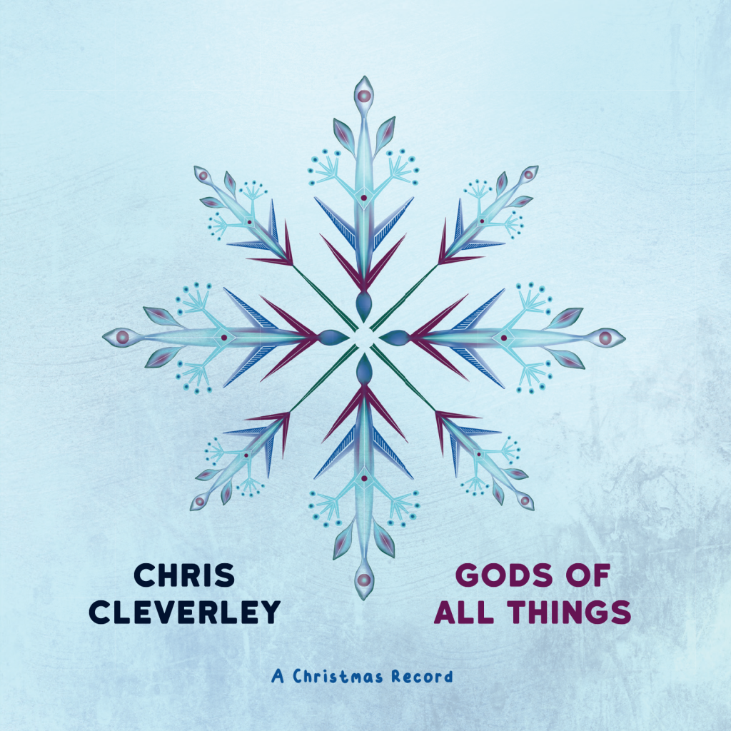 The cover of "Gods of All Things" which features a snowflake with red tips converging in the middle.